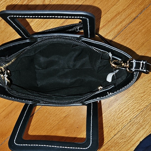 Black Leather & Wicker Handbag, Bucket Bag, Tote, Crossbody Strap, NWOT - Picture 10 of 11